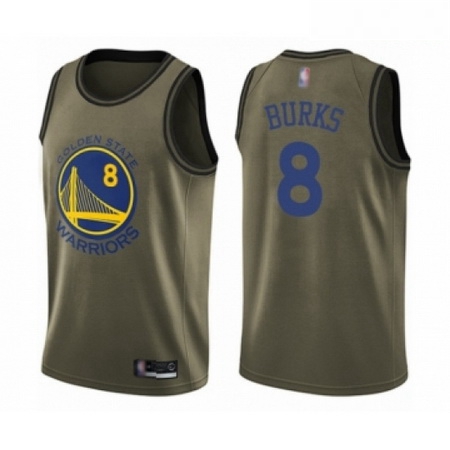 Mens Golden State Warriors 8 Alec Burks Swingman Green Salute to Service Basketball Jersey