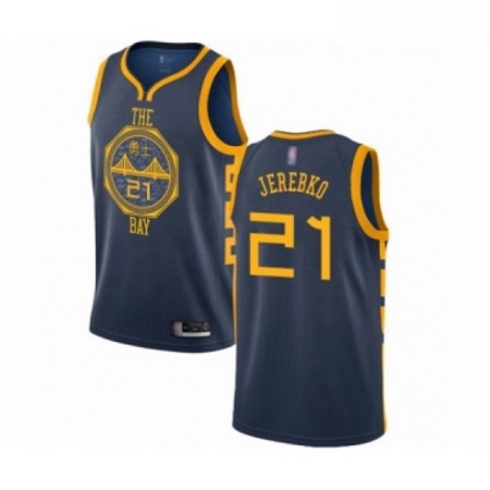 Mens Golden State Warriors 21 Jonas Jerebko Swingman Navy Blue Basketball Jersey City Edition