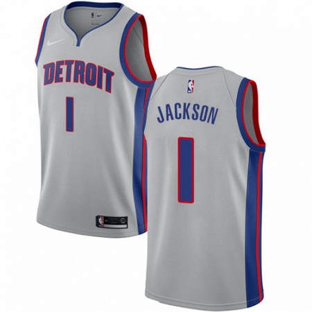 Mens Nike Detroit Pistons 1 Reggie Jackson Swingman Silver NBA Jersey Statement Edition