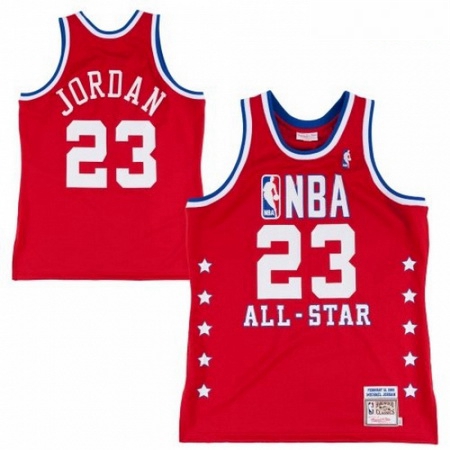 Mens Mitchell and Ness Chicago Bulls 23 Michael Jordan Authentic Red 1992 All Star Throwback NBA Jer