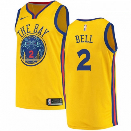 Mens Nike Golden State Warriors 2 Jordan Bell Authentic Gold NBA Jersey City Edition