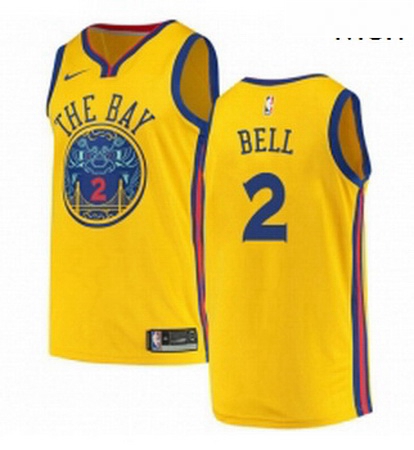 Mens Nike Golden State Warriors 2 Jordan Bell Swingman Gold NBA Jersey City Edition