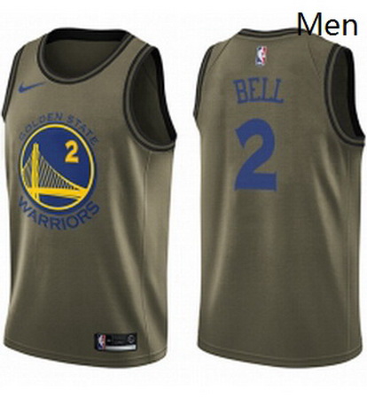 Mens Nike Golden State Warriors 2 Jordan Bell Swingman Green Salute to Service NBA Jersey