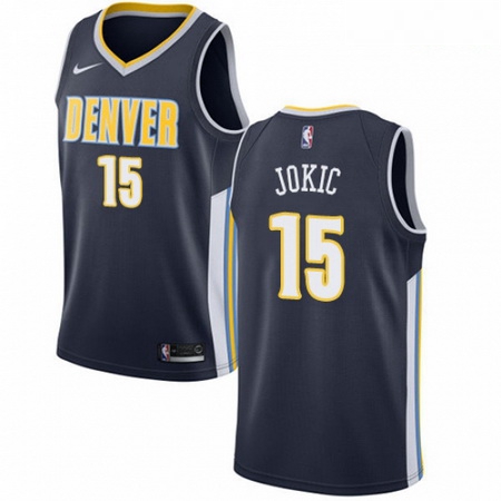 Mens Nike Denver Nuggets 15 Nikola Jokic Authentic Navy Blue Road NBA Jersey Icon Edition