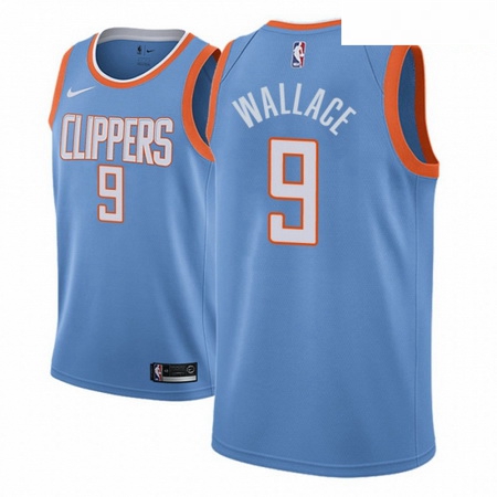 Men NBA 2018 19 Los Angeles Clippers 9 Tyrone WallaceCity Edition Light Blue Jersey