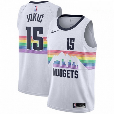 Mens Nike Denver Nuggets 15 Nikola Jokic Swingman White NBA Jersey City Edition