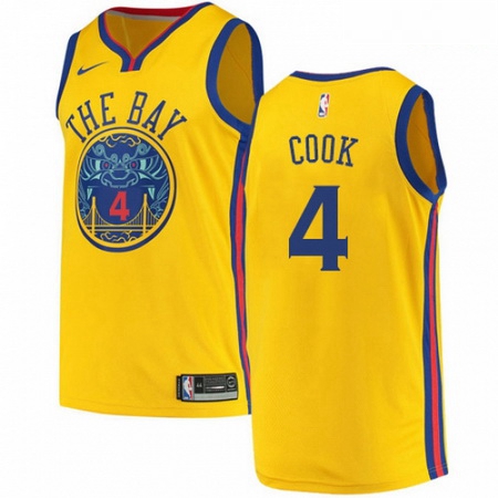 Mens Nike Golden State Warriors 4 Quinn Cook Swingman Gold NBA Jersey City Edition