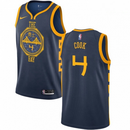 Mens Nike Golden State Warriors 4 Quinn Cook Swingman Navy Blue NBA Jersey City Edition