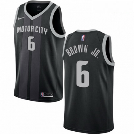 Mens Nike Detroit Pistons 6 Bruce Brown Jr Swingman Black NBA Jersey City Edition