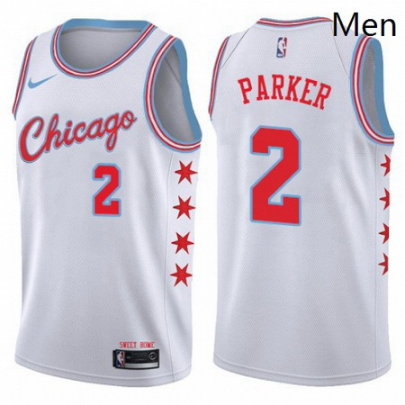 Mens Nike Chicago Bulls 2 Jabari Parker Swingman White NBA Jersey City Edition