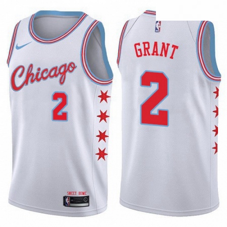 Mens Nike Chicago Bulls 2 Jerian Grant Authentic White NBA Jersey City Edition