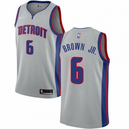 Mens Nike Detroit Pistons 6 Bruce Brown Jr Swingman Silver NBA Jersey Statement Edition