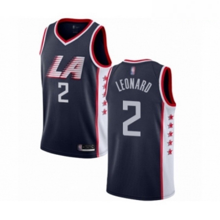 Mens Los Angeles Clippers 2 Kawhi Leonard Authentic Navy Blue Basketball Jersey City Edition