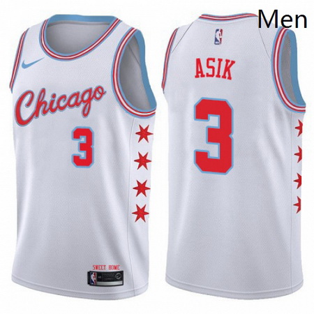 Mens Nike Chicago Bulls 3 Omer Asik Swingman White NBA Jersey City Edition