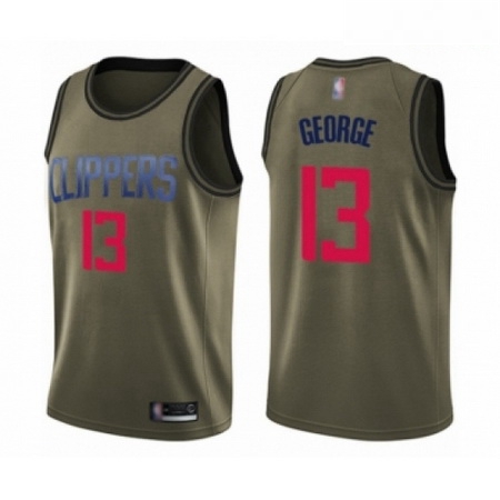 Mens Los Angeles Clippers 13 Paul George Swingman Green Salute to Service Basketball Jersey