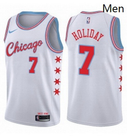 Mens Nike Chicago Bulls 7 Justin Holiday Swingman White NBA Jersey City Edition