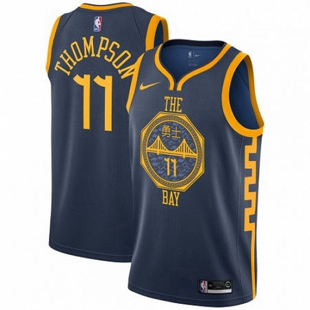 Mens Nike Golden State Warriors 11 Klay Thompson Swingman Navy Blue NBA Jersey City Edition