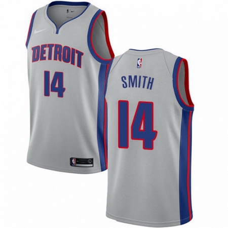 Mens Nike Detroit Pistons 14 Ish Smith Authentic Silver NBA Jersey Statement Edition