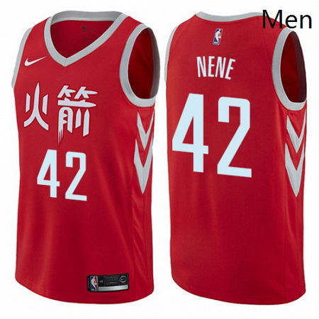 Mens Nike Houston Rockets 42 Nene Authentic Red NBA Jersey City Edition