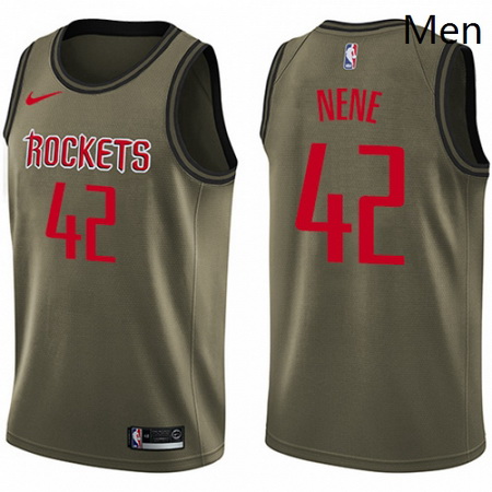 Mens Nike Houston Rockets 42 Nene Swingman Green Salute to Service NBA Jersey