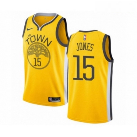 Mens Nike Golden State Warriors 15 Damian Jones Yellow Swingman Jersey Earned Edition