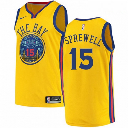 Mens Nike Golden State Warriors 15 Latrell Sprewell Authentic Gold NBA Jersey City Edition