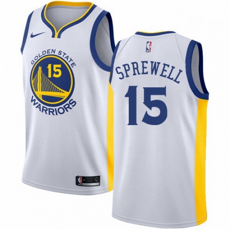 Mens Nike Golden State Warriors 15 Latrell Sprewell Authentic White Home NBA Jersey Association Edit