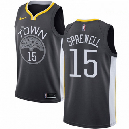 Mens Nike Golden State Warriors 15 Latrell Sprewell Swingman Black Alternate NBA Jersey Statement Ed