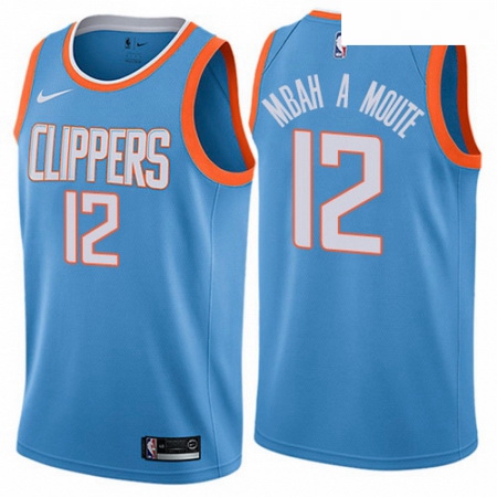 Mens Nike Los Angeles Clippers 12 Luc Mbah a Moute Swingman Blue NBA Jersey City Edition