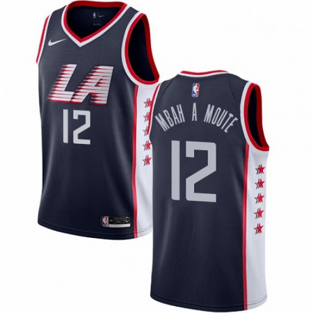 Mens Nike Los Angeles Clippers 12 Luc Mbah a Moute Swingman Navy Blue NBA Jersey City Edition