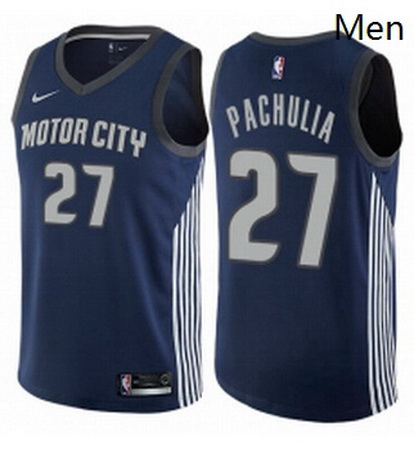 Mens Nike Detroit Pistons 27 Zaza Pachulia Swingman Navy Blue NBA Jersey City Edition