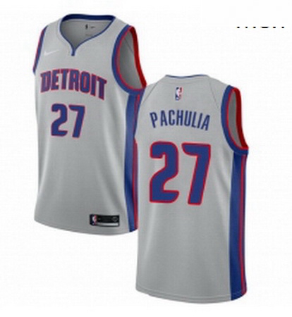 Mens Nike Detroit Pistons 27 Zaza Pachulia Swingman Silver NBA Jersey Statement Edition