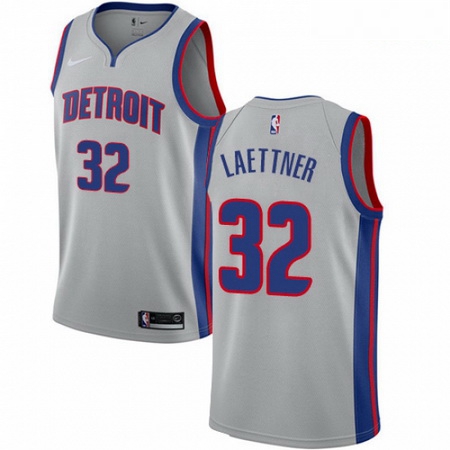 Mens Nike Detroit Pistons 32 Christian Laettner Authentic Silver NBA Jersey Statement Edition