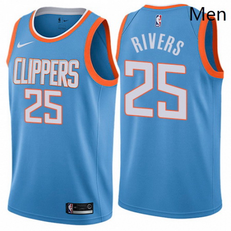 Mens Nike Los Angeles Clippers 25 Austin Rivers Authentic Blue NBA Jersey City Edition