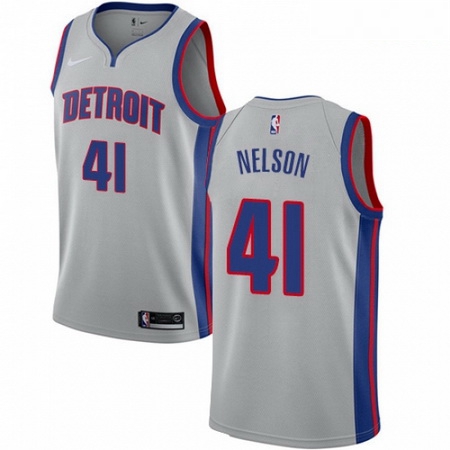 Mens Nike Detroit Pistons 41 Jameer Nelson Authentic Silver NBA Jersey Statement Edit