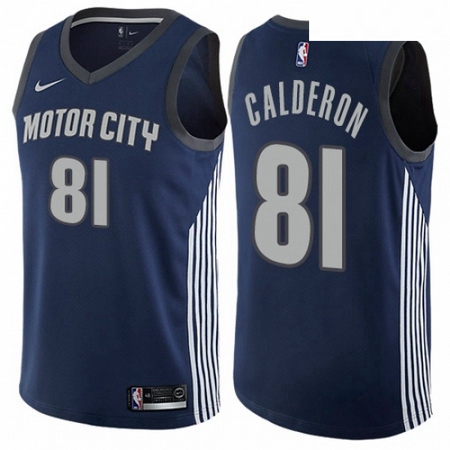 Mens Nike Detroit Pistons 81 Jose Calderon Swingman Navy Blue NBA Jersey City Edition