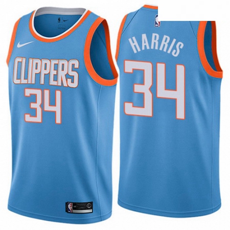 Mens Nike Los Angeles Clippers 34 Tobias Harris Swingman Blue NBA Jersey City Edition