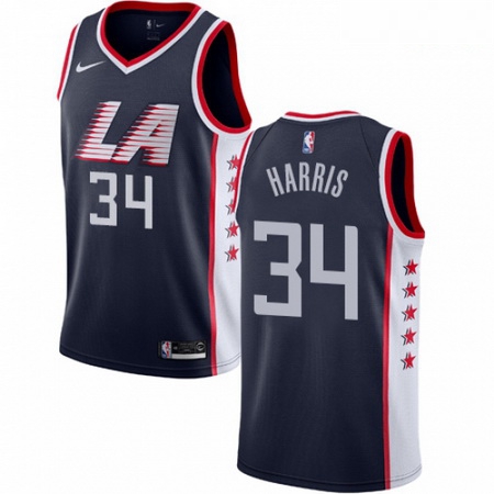 Mens Nike Los Angeles Clippers 34 Tobias Harris Swingman Navy Blue NBA Jersey City Edition