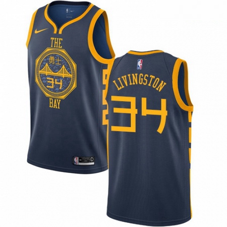 Mens Nike Golden State Warriors 34 Shaun Livingston Swingman Navy Blue NBA Jersey City Edition