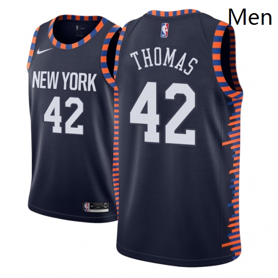 Men NBA 2018 19 New York Knicks 42 Lance Thomas City Edition Navy Jersey