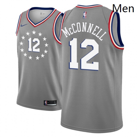 Men NBA 2018 19 Philadelphia 76ers 12 T J McConnell City Edition Gray Jers