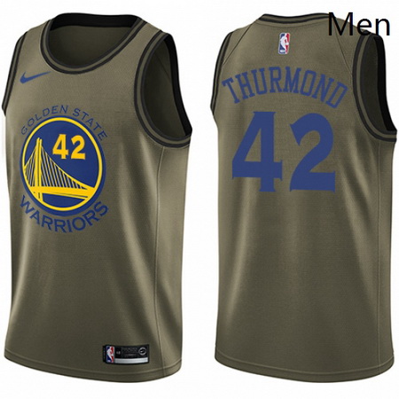 Mens Nike Golden State Warriors 42 Nate Thurmond Swingman Green Salute to Service NBA Jersey