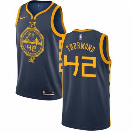 Mens Nike Golden State Warriors 42 Nate Thurmond Swingman Navy Blue NBA Jersey City Edition
