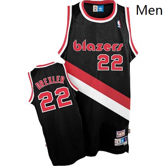 Mens Adidas Portland Trail Blazers 22 Clyde Drexler Authentic Black Throwback NBA Jersey