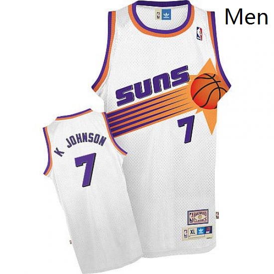 Mens Adidas Phoenix Suns 7 Kevin Johnson Authentic White Throwback NBA Jersey