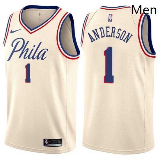 Mens Nike Philadelphia 76ers 1 Justin Anderson Authentic Cream NBA Jersey City Edition