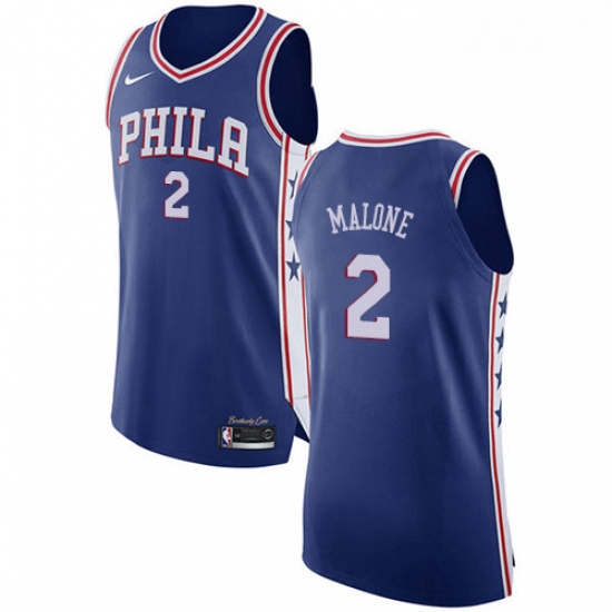 Mens Nike Philadelphia 76ers 2 Moses Malone Authentic Blue Road 