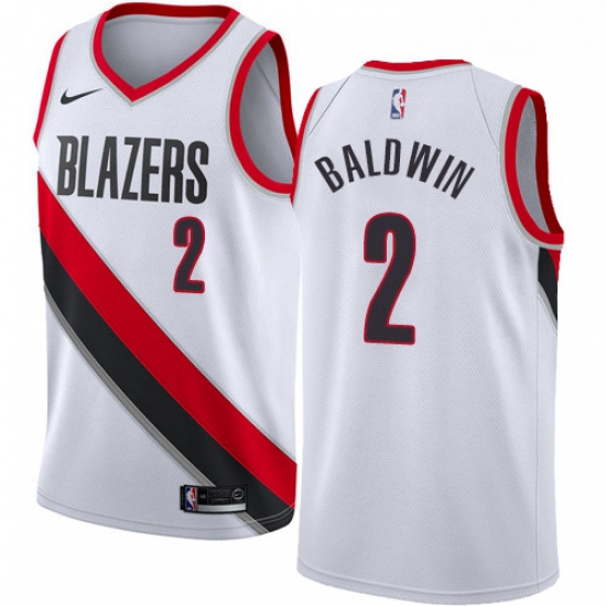 Mens Nike Portland Trail Blazers 2 Wade Baldwin Swingman White NBA Jersey Association Edition