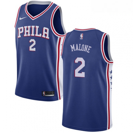 Mens Nike Philadelphia 76ers 2 Moses Malone Swingman Blue Road NBA Jersey Icon Edition