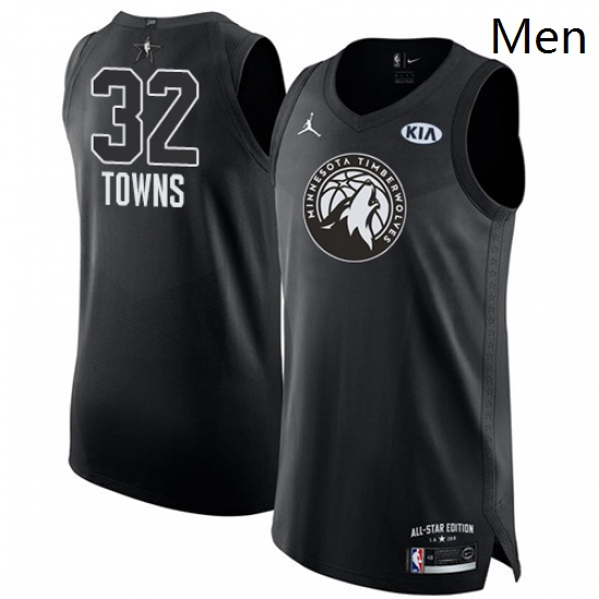 Mens Nike Jordan Minnesota Timberwolves 32 Karl Anthony Towns Authentic Black 2018 All Star Game NBA